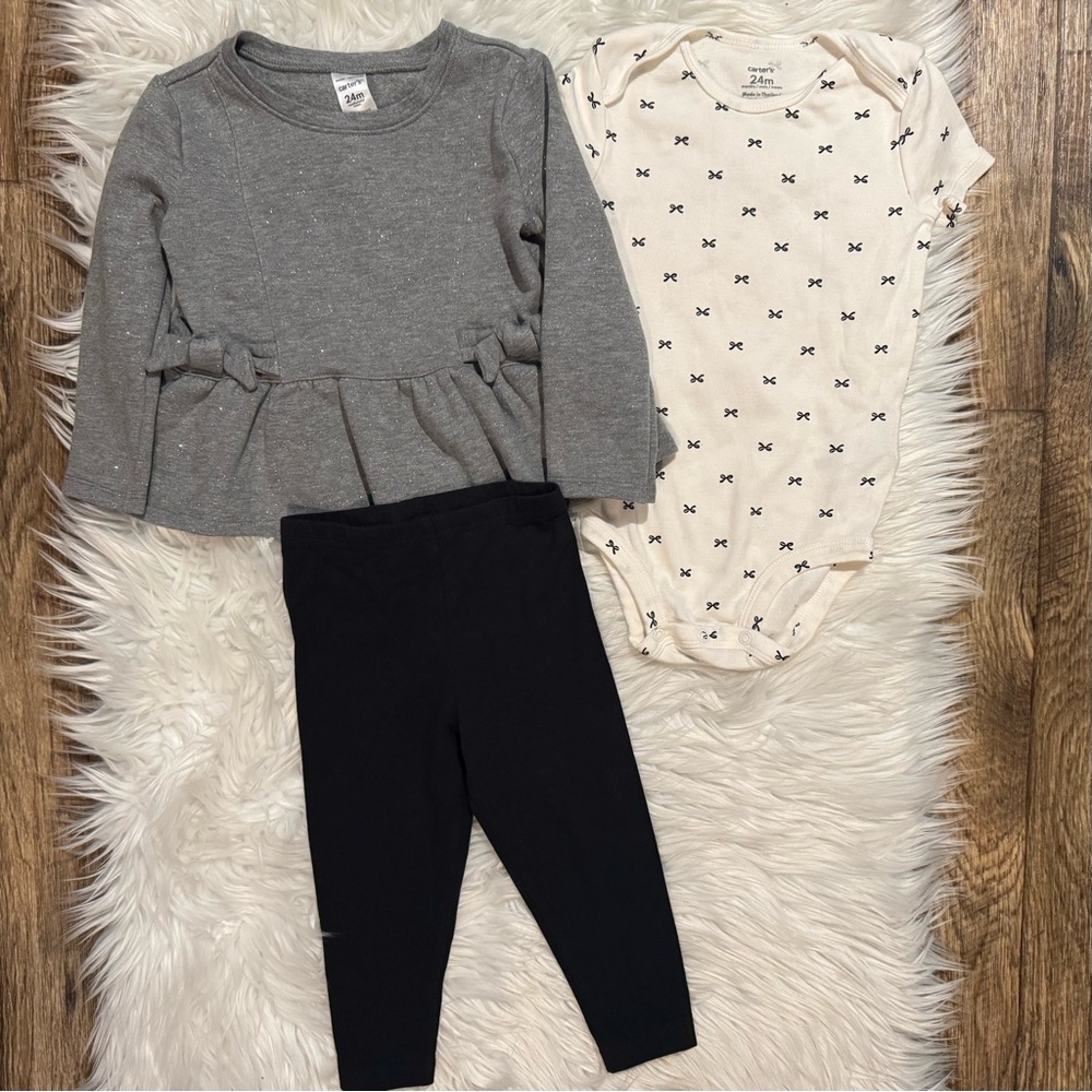 Carter’s Girls 24M 3‎ Piece Bow Peplum Outfit Set